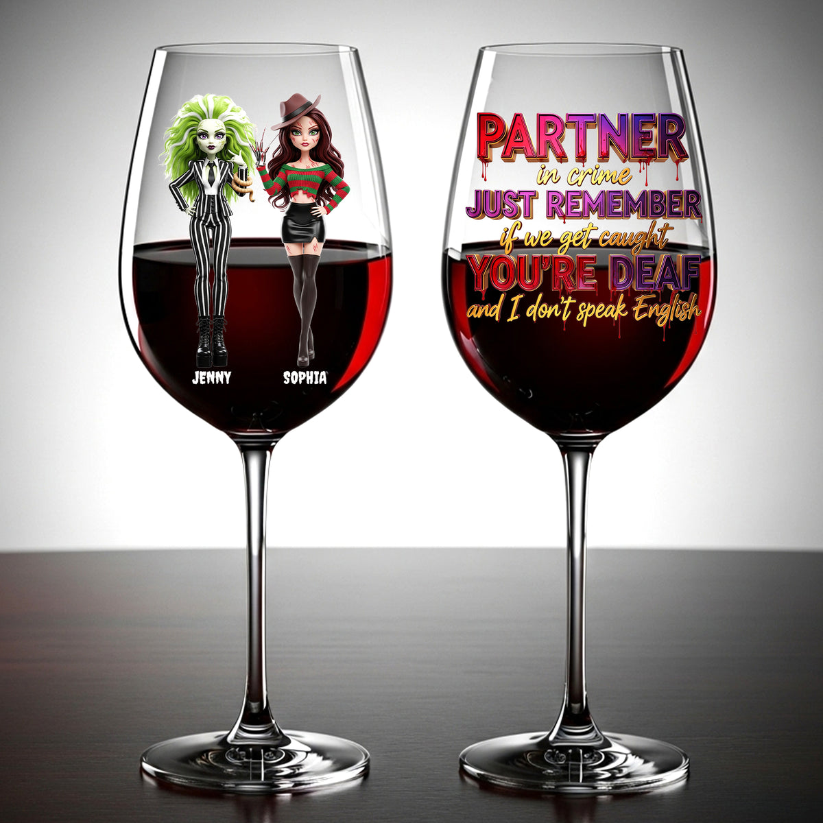 Spooky Dolls Personalized Halloween Gifts For Drinking Lovers Besties Wine Glass 05natn250825-Homacus