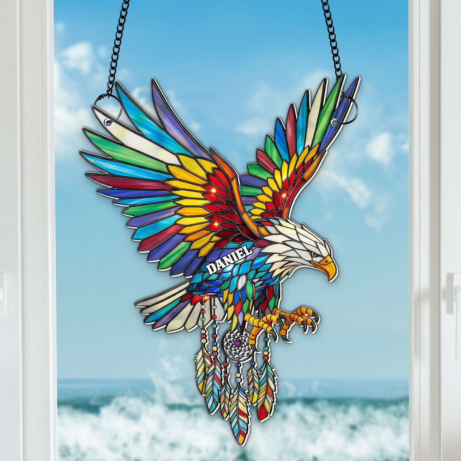 Radiant Winged Spirit Native American Suncatcher - Personalized Gifts For Boho Lovers 01NALU080725-Homacus