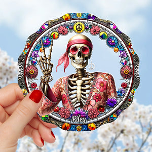 Personalized Gift For Hippie Acrylic Suncatcher, Peace Love Skull 04QHTN060924-Homacus