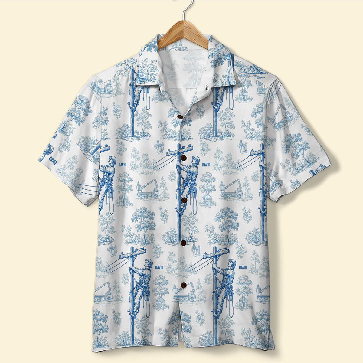 Vintage Toile Blue Pattern Hawaiian Shirt - Personalized Gifts For Lineman 02qhtn120625-Homacus