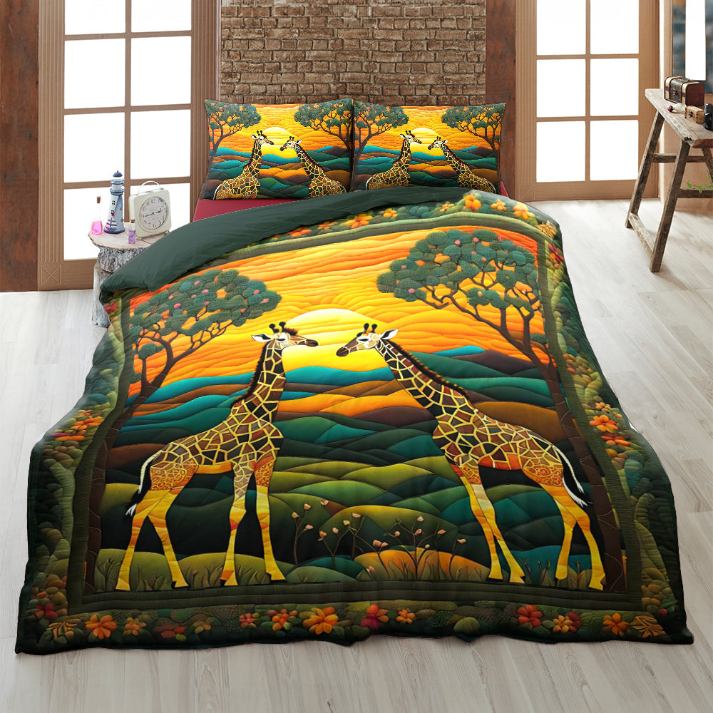 Giraffe In A Blooming Garden Quilt Bedding Set 01HULU200125-Homacus