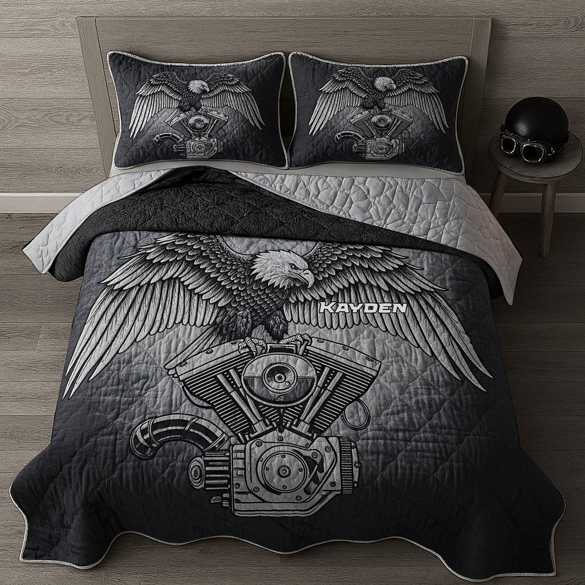 Edgy & Bold Motorcycle Engine Quilt Bed Set, Personalized Gifts For Biker 02qhlu150725-Homacus