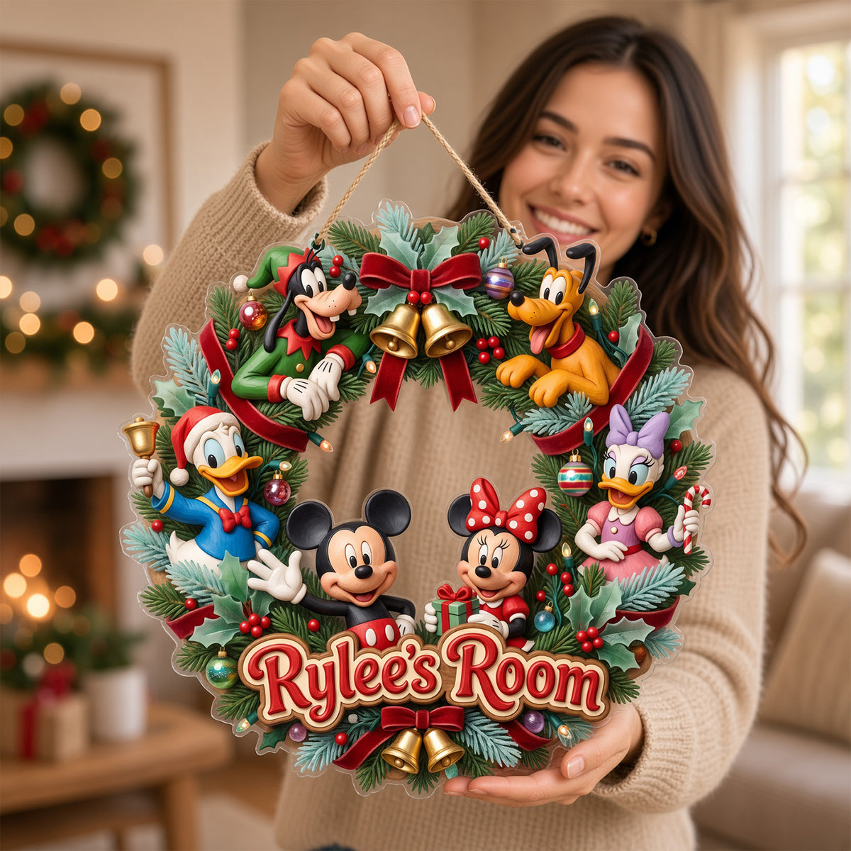 Festive Character Wreath Acrylic Room Sign - Personalized For Kids 01PATN271026-Homacus