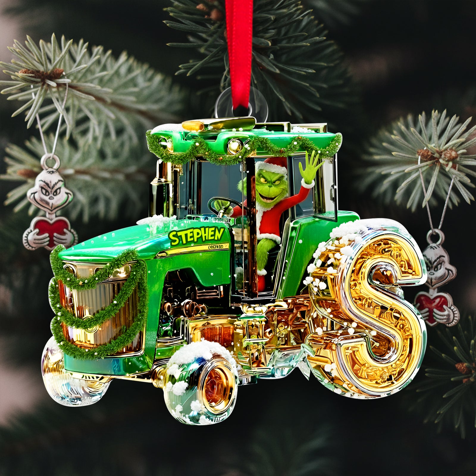 Green Tractor Initials Ornament - Personalized Christmas Gifts For Tractor Lovers 01TGLU110925-Homacus