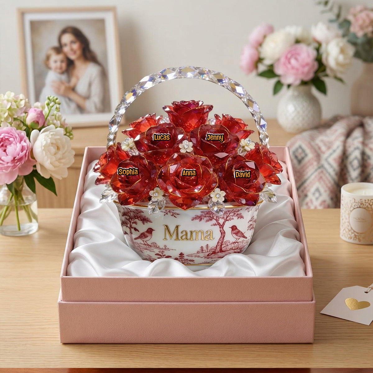 Toile De Jouy Flower Basket Mom Acrylic Plaque - Personalized Gifts For Mother's Day 05PGTN310326-Homacus