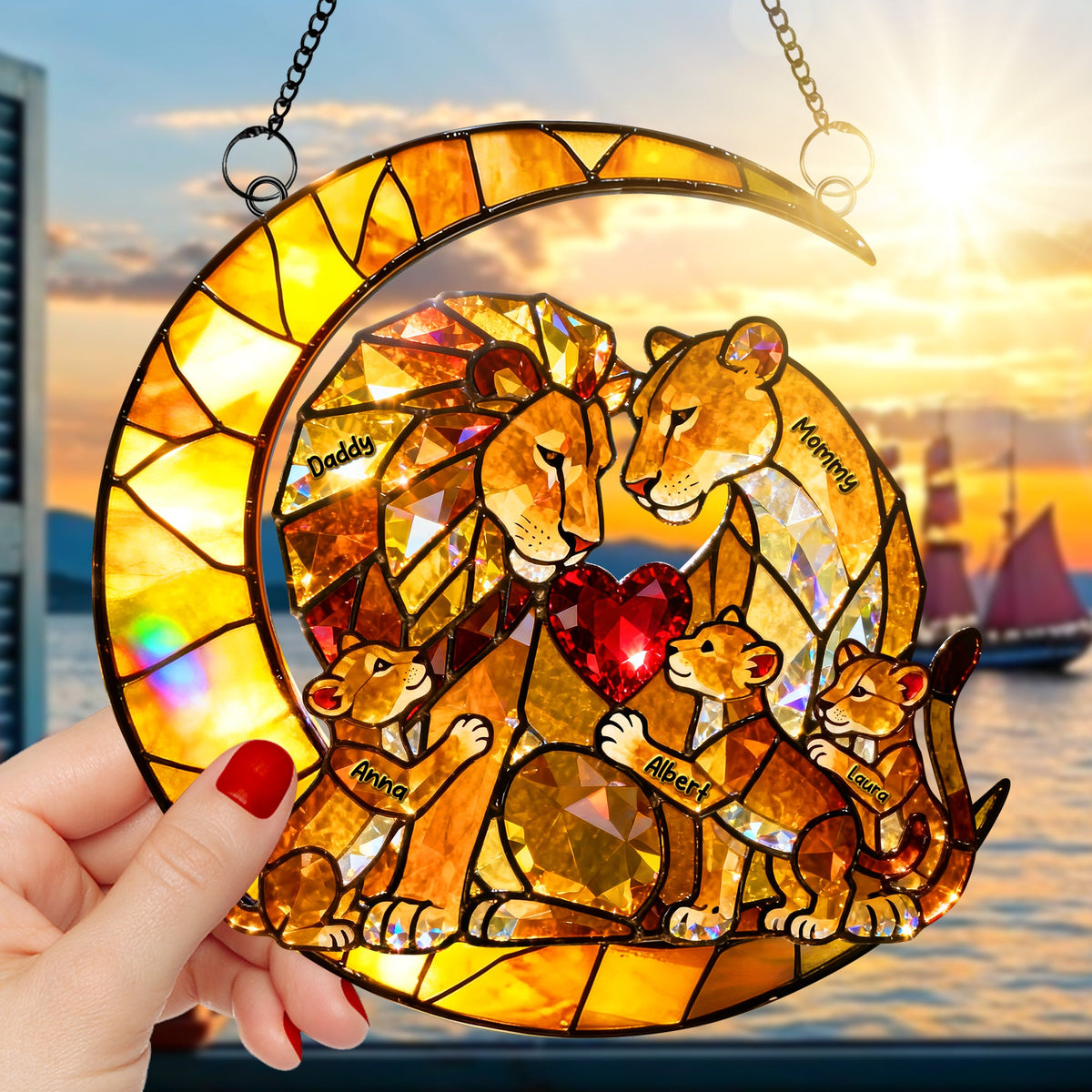 Lion Family Suncatcher Ornament - Personalized Gifts For Family 02kiqn070326