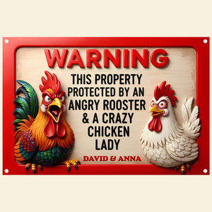 Funny Angry Rooster & Chicken Lady Metal Sign Personalized Gifts 05NADT261125-Homacus