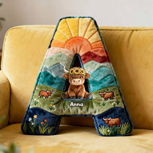 Cute Highland Cow Alphabet Initial Letter Shaped Pillow - Personalized Gifts For Highland Cow Lovers 02qhtn081225-Homacus