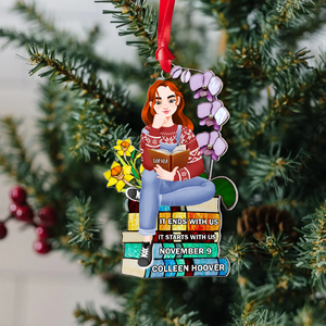 Personalized Christmas Gifts For Book Lovers Ornament 01hupu160924pa A Girl Sitting On Stack Of Books Reading-Homacus