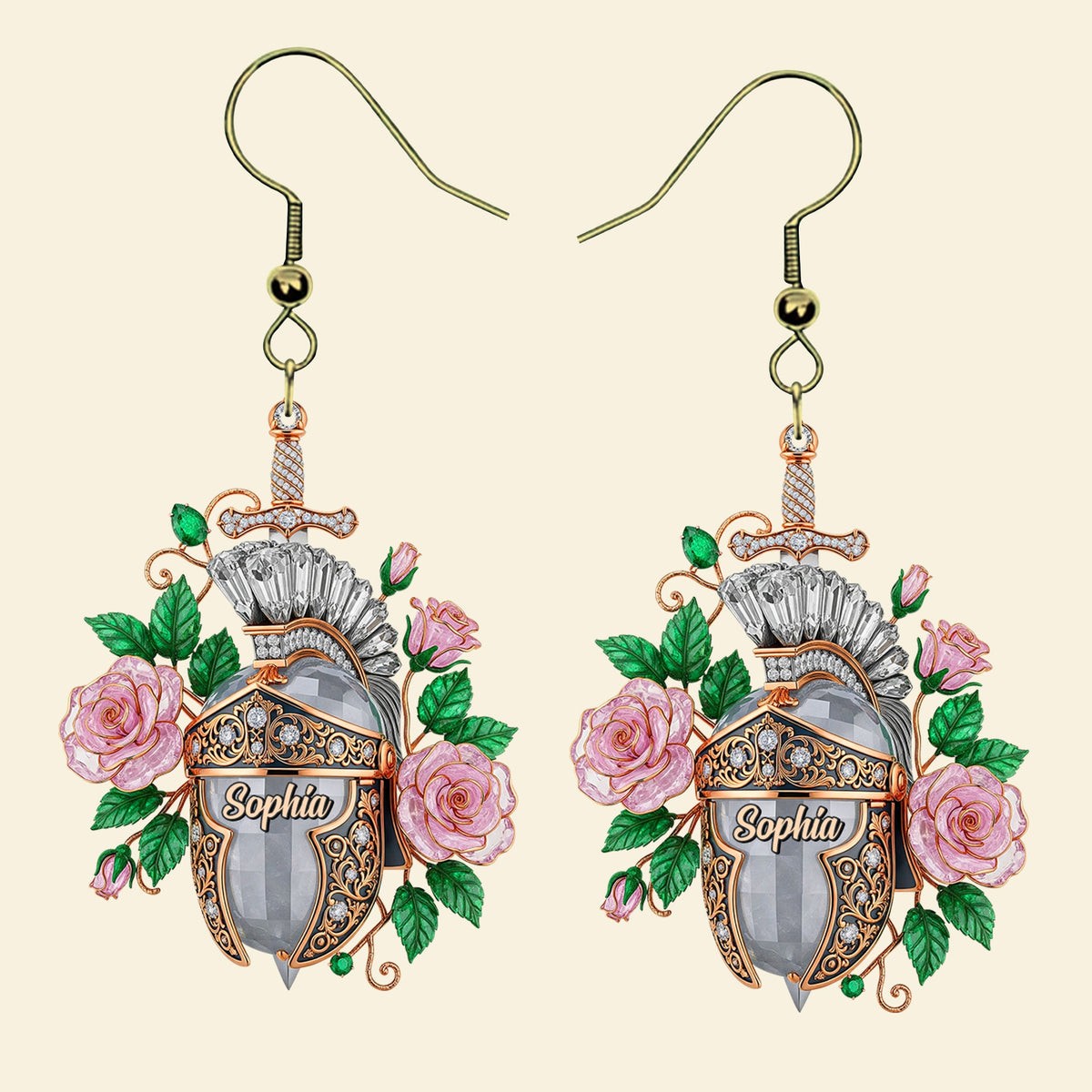 Knight Helmet Aesthetic Earrings, Personalized Gifts For Female Warrior Of God 04qhtn120725-Homacus