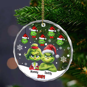 Monster Family Ornament - Green Little Hearts - Personalized Gifts For Family-Homacus