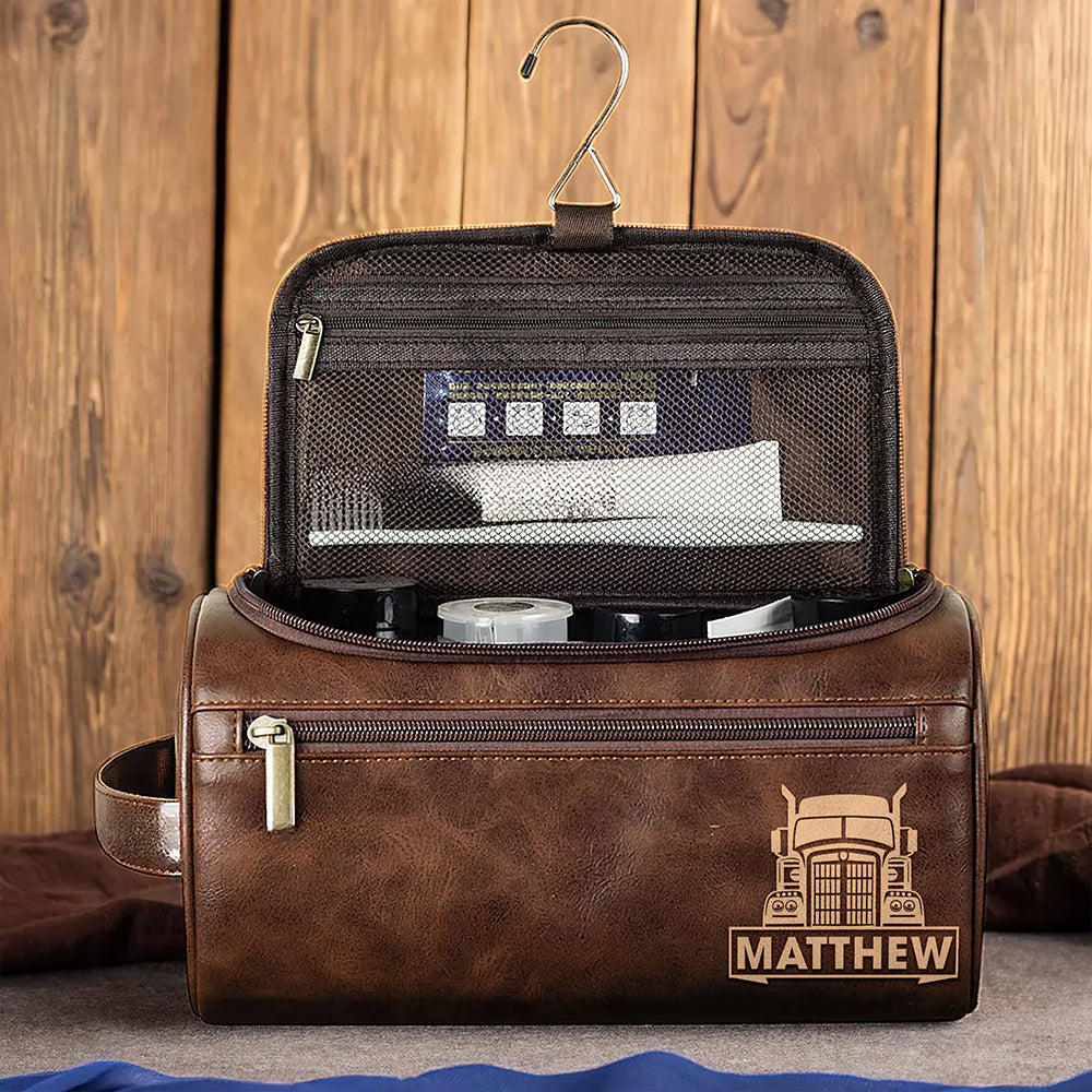 Personalized Gifts For Semi Truck Lovers Leather Toiletry Bag 04huqn060325-Homacus