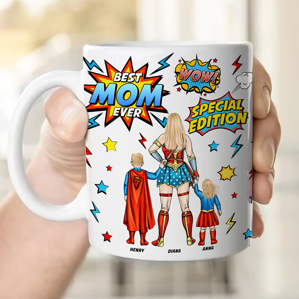Personalized Gifts For Mom Coffee Mug Super Mom And Kids Mother's Day-Homacus