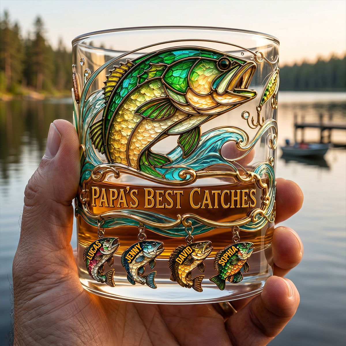 Fishing Papa Best Catches Round Glass - Personalized Gifts For Dad 06patn230526-Homacus