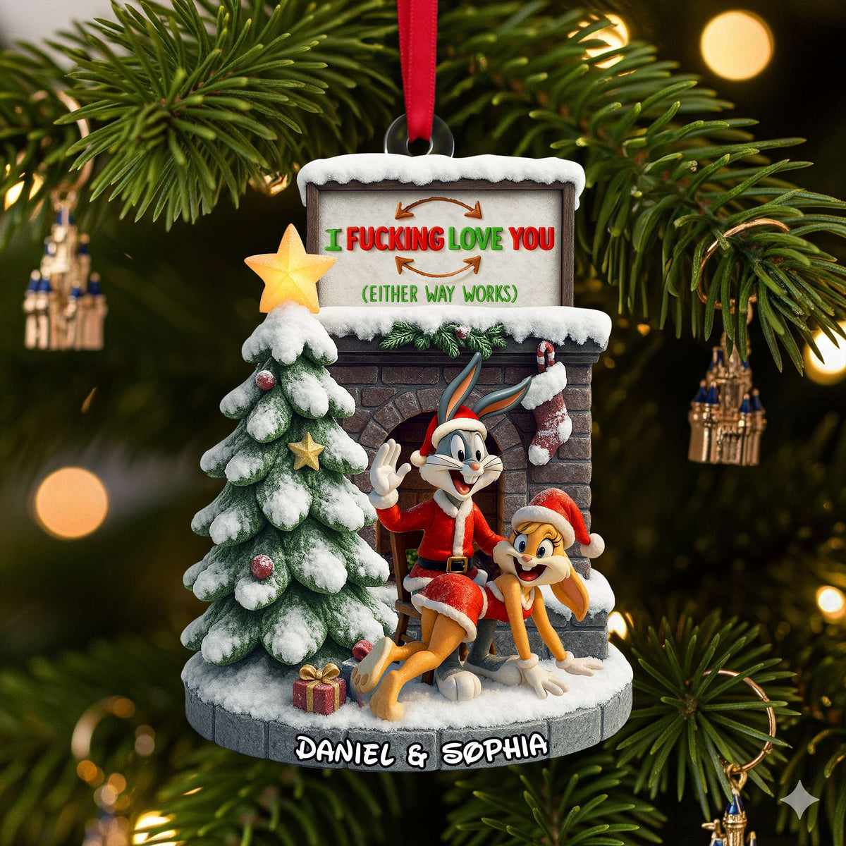 Playful Cartoon Couple Ornament - Personalized Christmas Gifts For Couple 06OHLU280825-Homacus