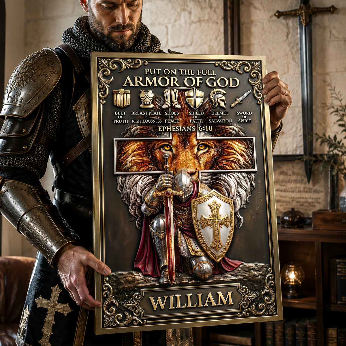 Kneeling Knight Jesus Printed Metal Sign - Personalized Gifts For Christians 01hulu030626