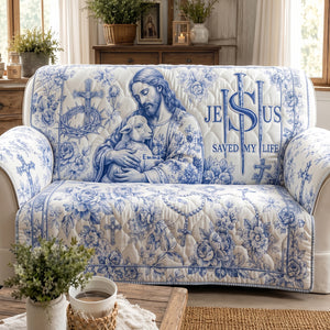 Jesus Christ Savior Toile De Jouy Quited Sofa Cover, Personalized Gifts For Christians 01qhdt290626