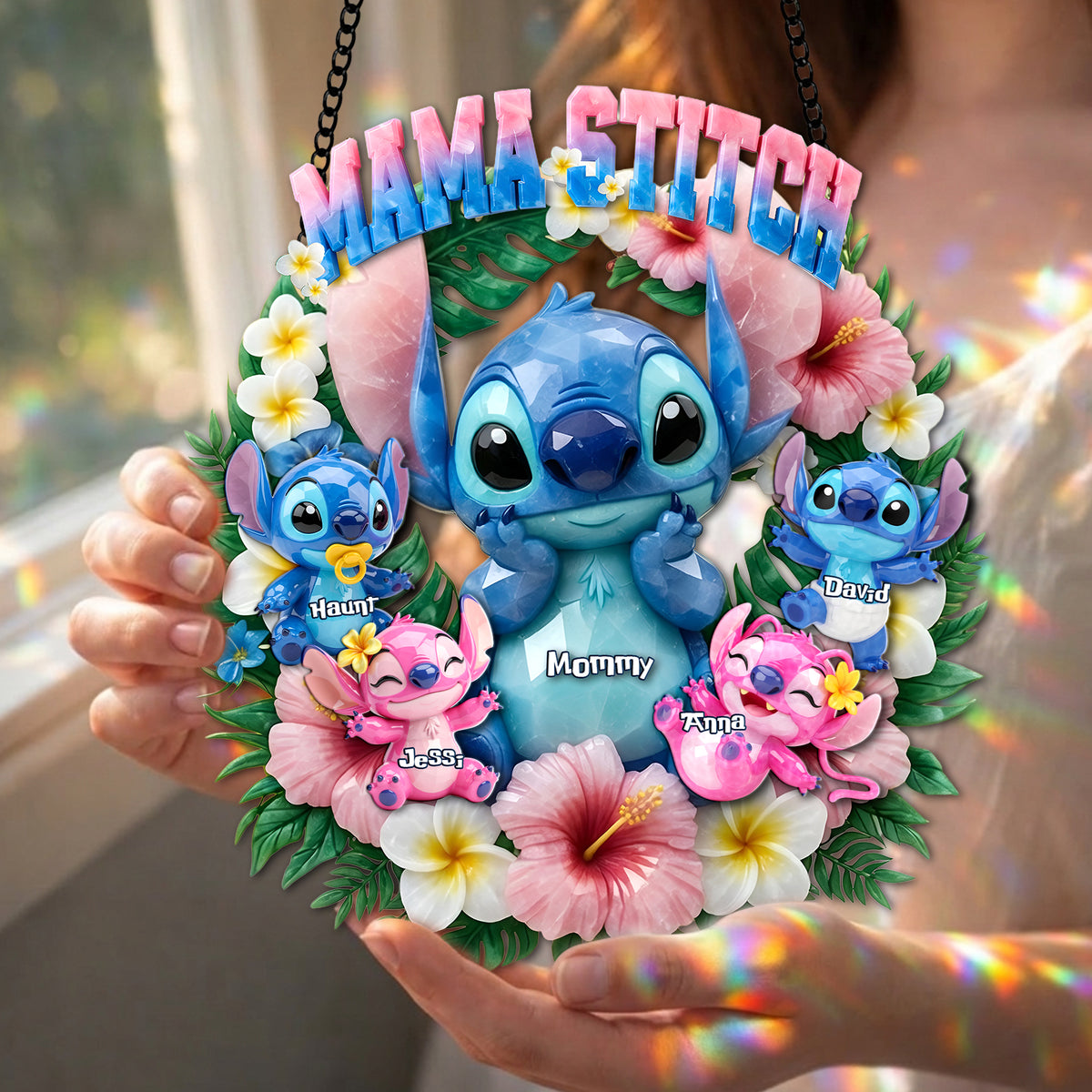 Mama & Her Tiny Chaos Crew Suncatcher - Personalized Gift For Mom 01TYLU130326-Homacus