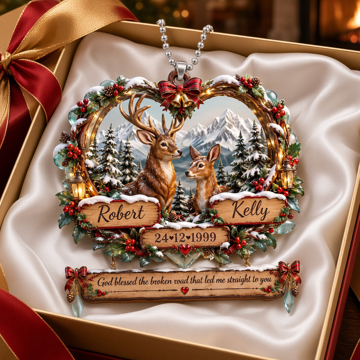 Deer Lover Christmas Gifts For Couple - Personalized Deer Couple Car Ornament 06palu010926