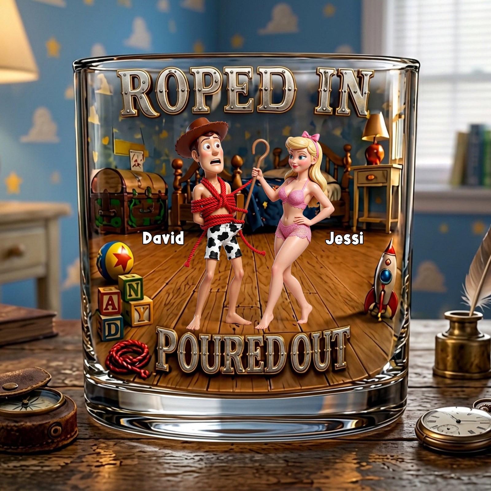 Roped In & Chilling Whiskey Glass - Personalized Gifts For Couple 04TOLU190626-Homacus