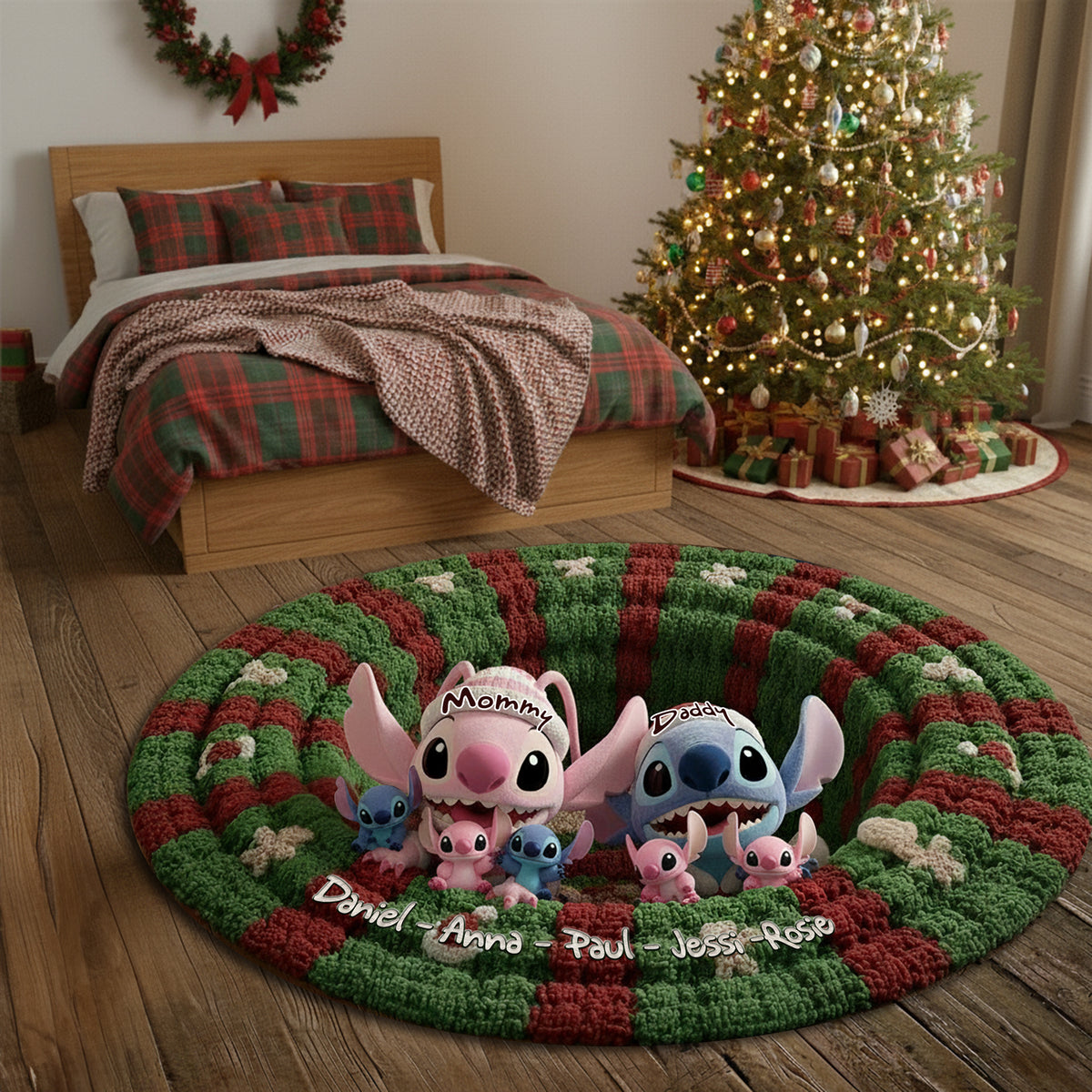 Cute Monsters Family Personalized Christmas Gifts For Family Quilted Round Mat 05tglu260925-Homacus