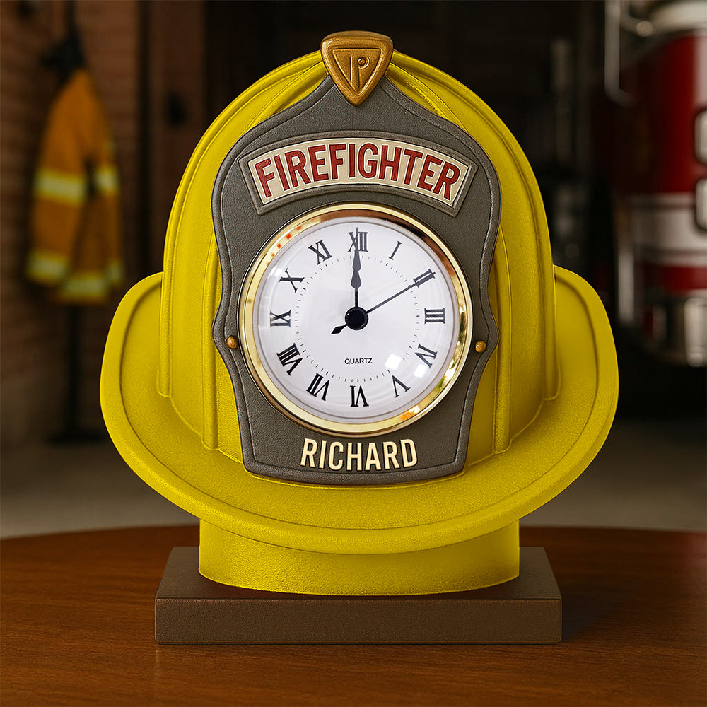 Firefighter Helmet Desk Clock Plaque - Personalized Gifts For Firefighter 03toqn280525-Homacus