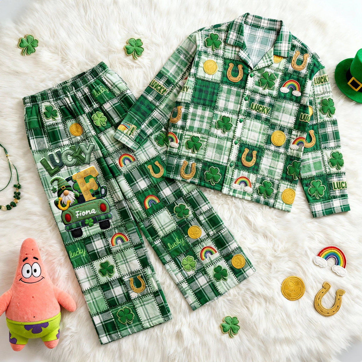 St. Patrick’s Lucky Clover Button Up Pajamas - Personalized Gift For St. Patrick’s Day 01PALU210126-Homacus