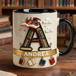 Vintage Book Dragon Alphabet Initial Letter Accent Mug, Personalized Gifts For Book Lovers 02qhdt231225-Homacus