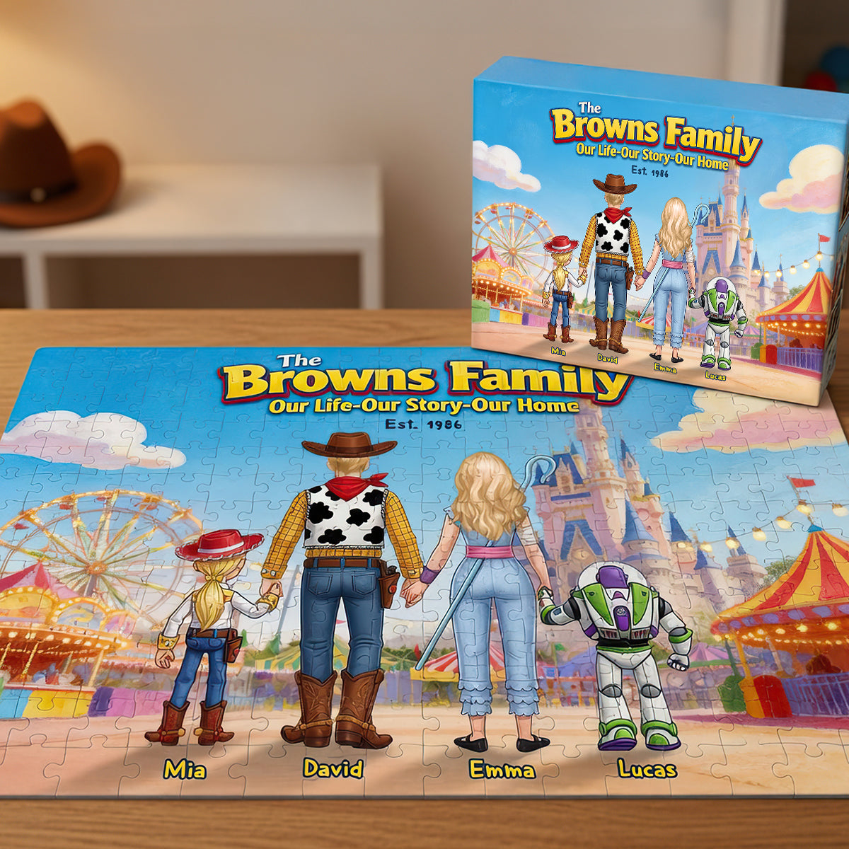 Family In Amusement Park Jigsaw Puzzle - Personalized Gifts For Family 01hudt250626-Homacus