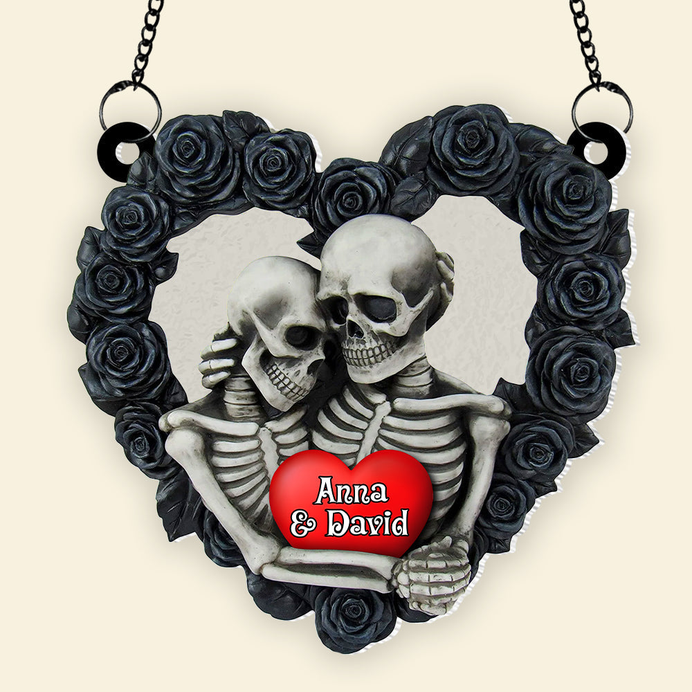 Personalized Gifts For Skeleton Couple Suncatcher Ornament, Skeleton Couple Hugging 02NATN090824-Homacus