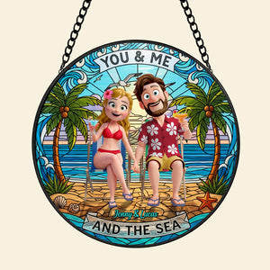 Happy Couple At Beach Stained Glass Suncatcher, Personalized Gifts For Couple 02qhtn160725hg-Homacus