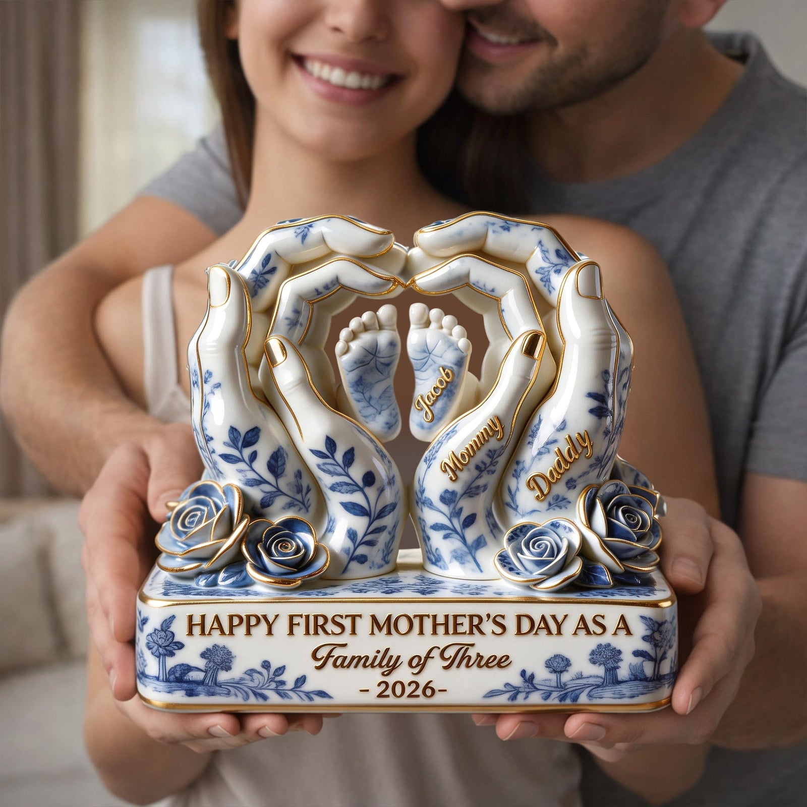 Toile De Jouy Family First Mother's Day Plaque - Personalized Gifts For Moms 02QHLU130326-Homacus