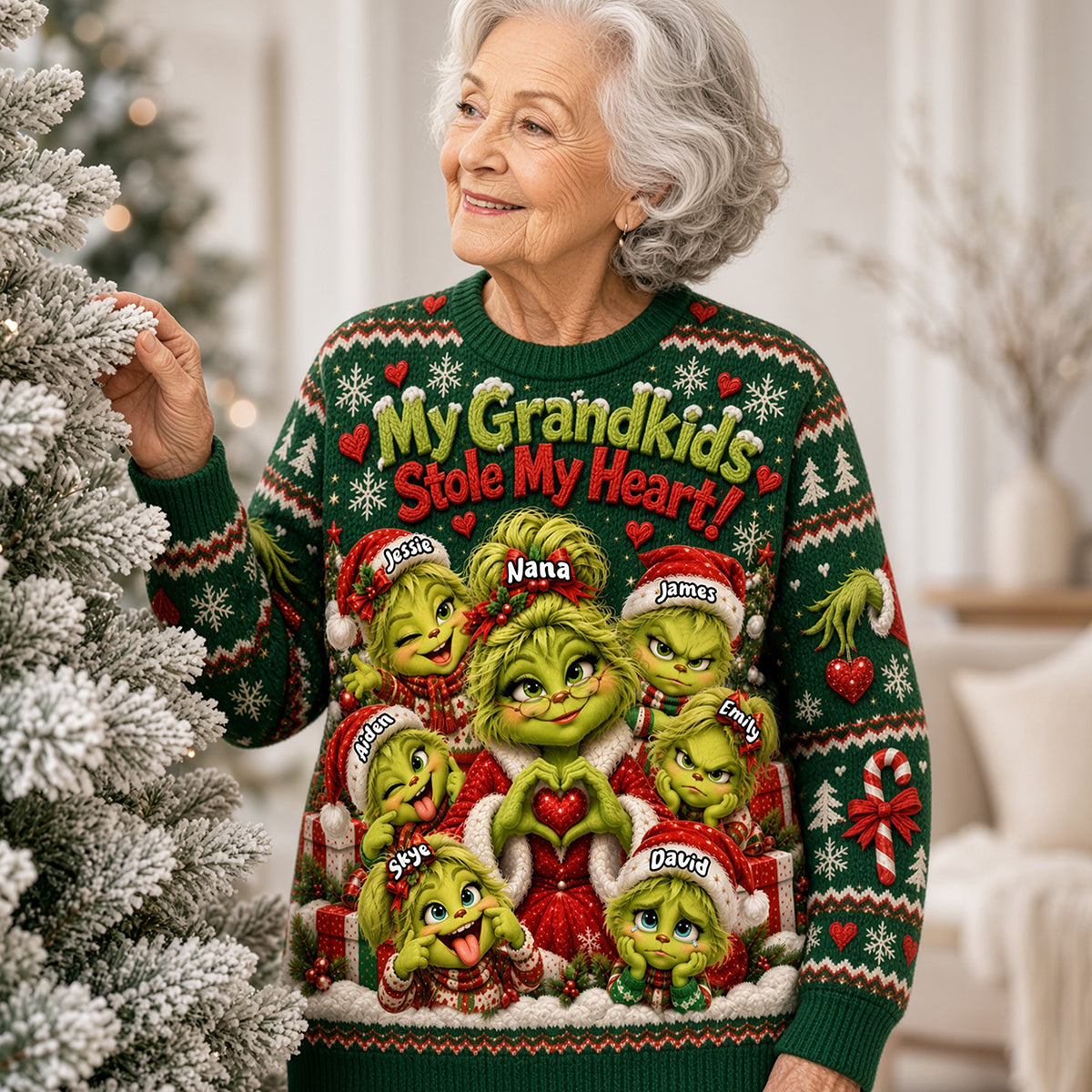 My Grandkids Stole My Heart Knitted Ugly Sweater - Personalized Gifts For Grandparents Christmas Ugly Sweater 03NATA131026-Homacus