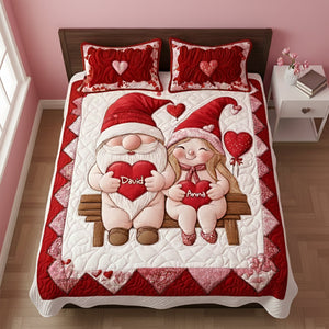 Sweet Gnome Couple Quilt Bed Set - Personalized Gift For Couples 02NALU291125-Homacus