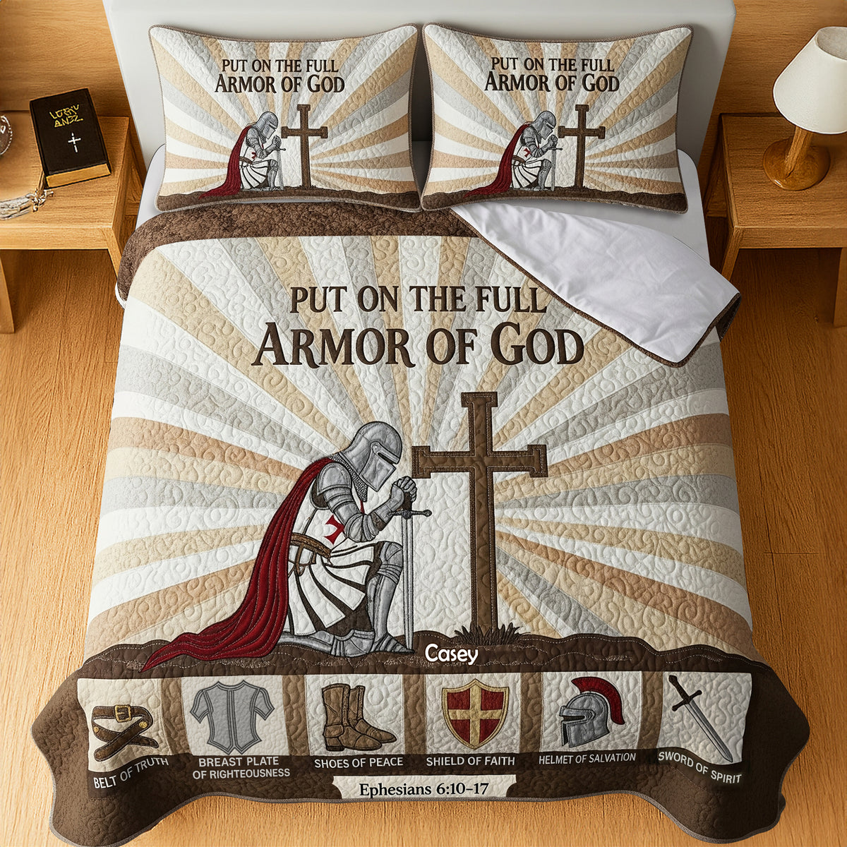 Knight Templar Kneel Under God Quilt Bed Set, Personalized For Christians Warrior 03qhlu150725-Homacus