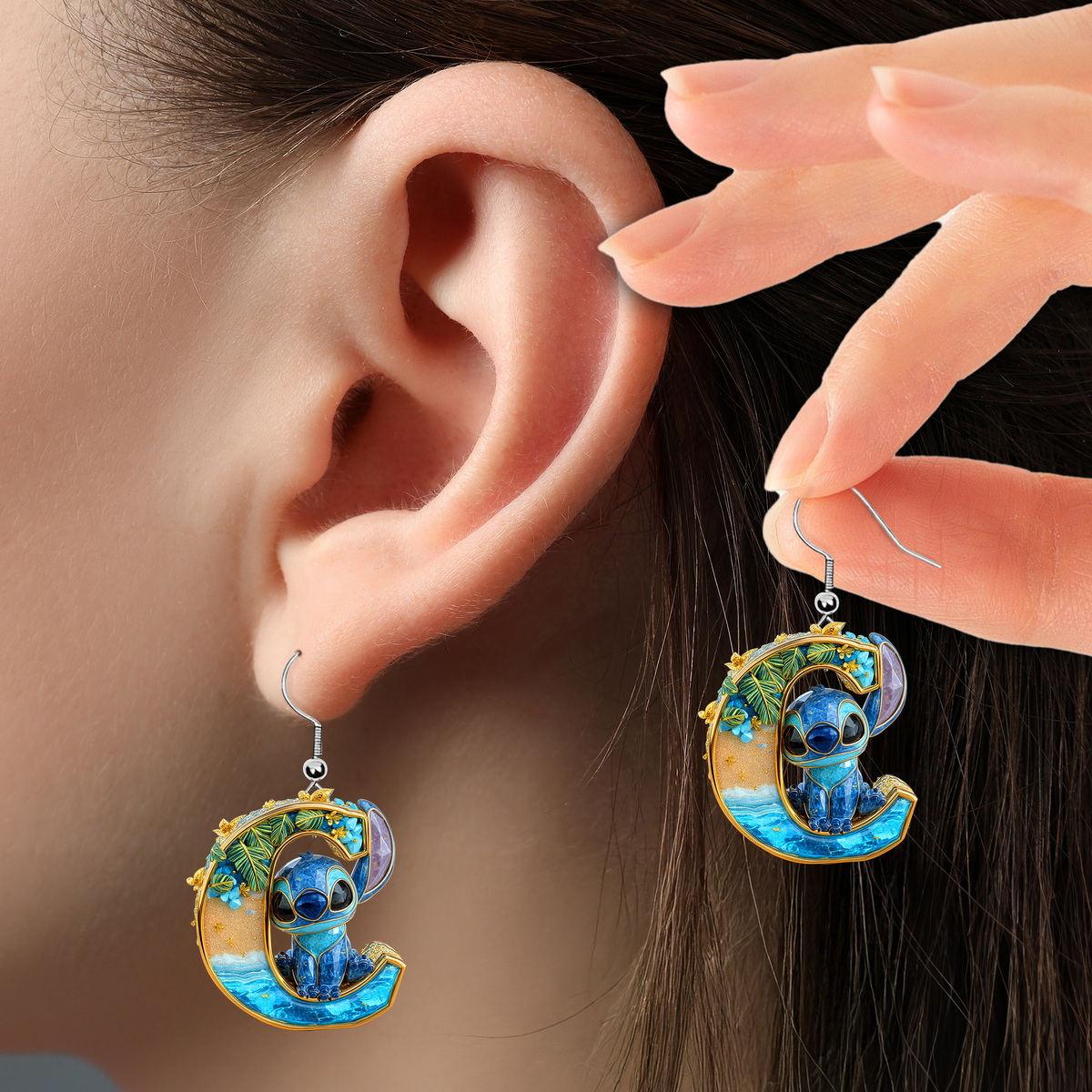 Blue Monsters Alphabet Earrings - Personalized Gift For Her 05TGLU130625-Homacus