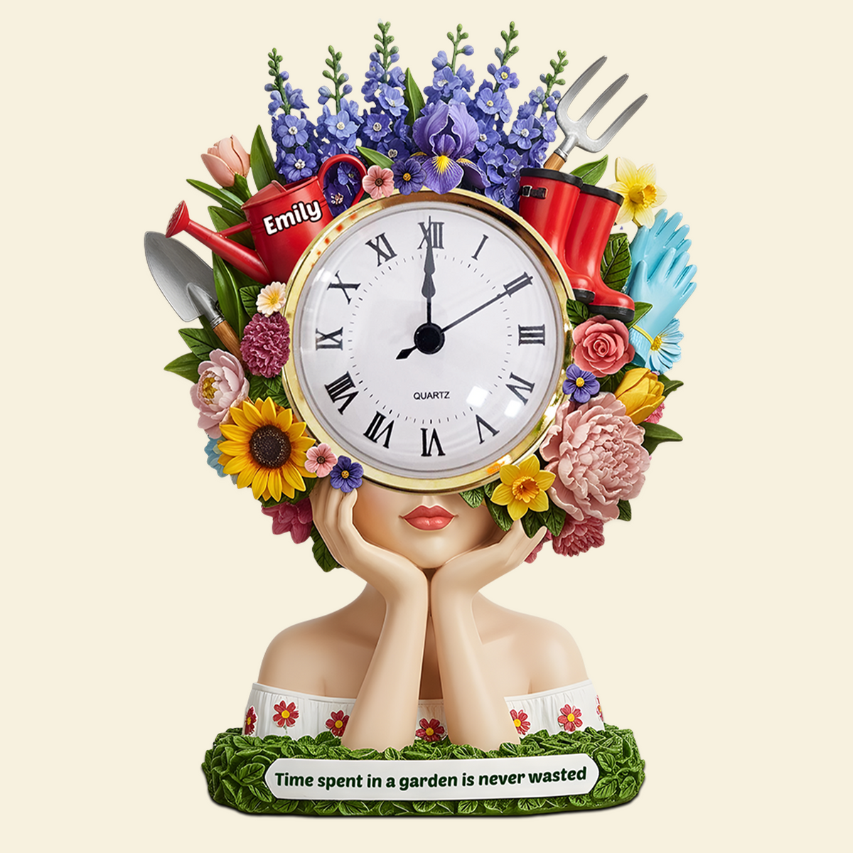 Flower Head Girl Desk Clock Plaque - Personalized Gifts For Gardening Lover 04qhpu030625-Homacus