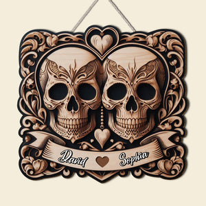 Personalized Gifts For Couple Wood Sign 03ohtn041224 Skull Couple-Homacus