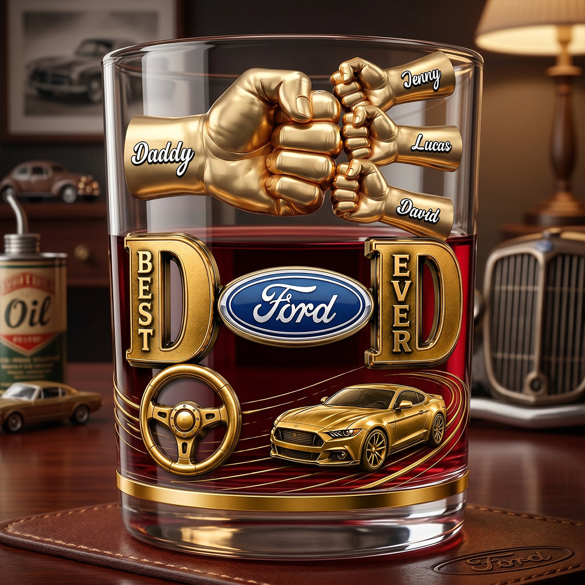 Muscle Car Dad Round Glass - Personalized Gift For Dads 03NATN220526-Homacus
