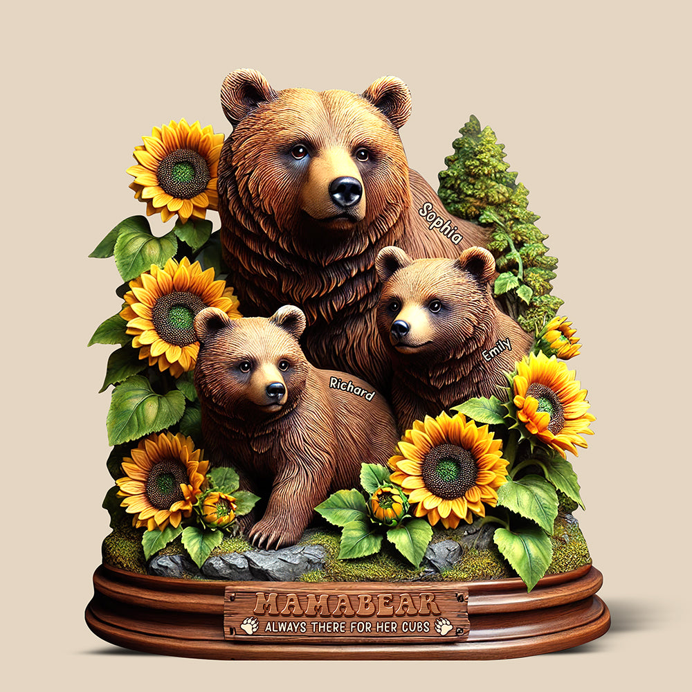 Personalized Gifts For Mom Wood Sign, Mama Bear & Her Cute Cubs 03qhqn010425-Homacus