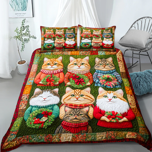 Cat Christmas Wreath Quilt Bed Set Gifts For Cat Lovers 02HUPU061124-Homacus