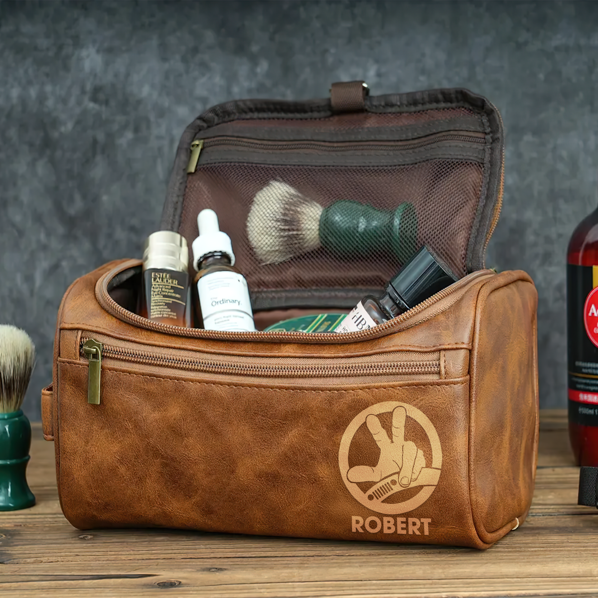 Personalized Gifts For Off-road Lover Leather Toiletry Bag 01hupu120325-Homacus