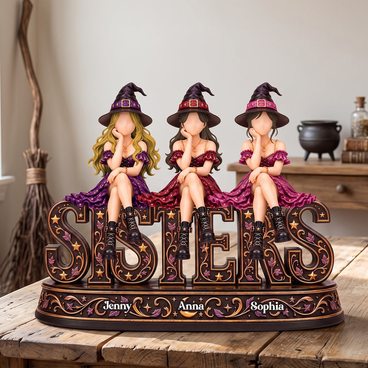 Witchy Sisters Forever Acrylic Plaque - Personalized Christmas Gift For Sisters 03NATN221026-Homacus