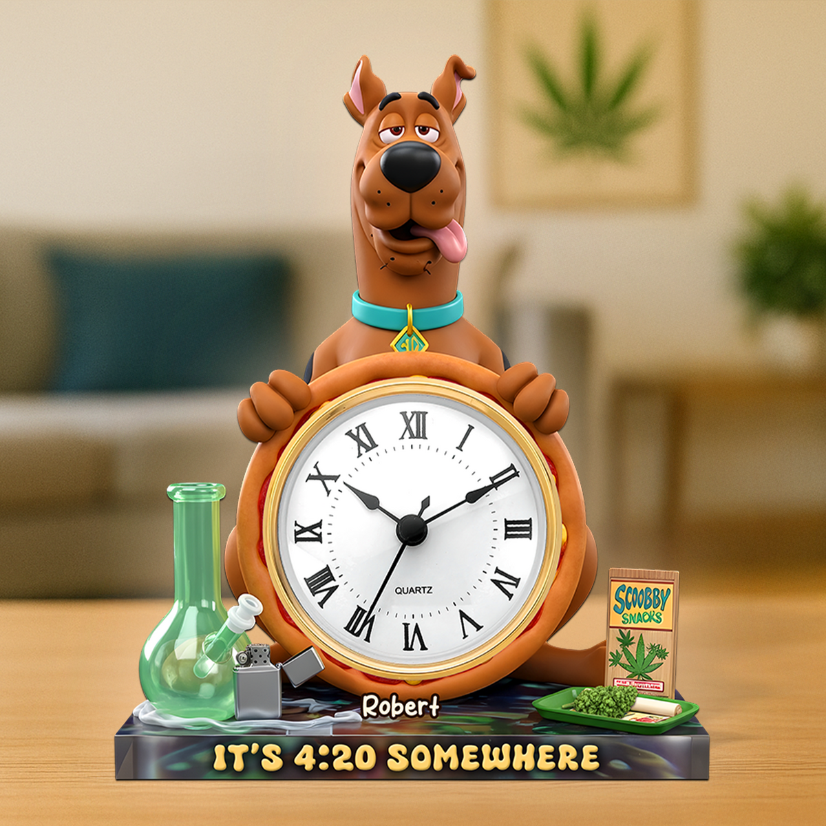 A Playful Pup Desk Clock Plaque - Personalized Gift For Weed Lovers 04TOPU180625-Homacus