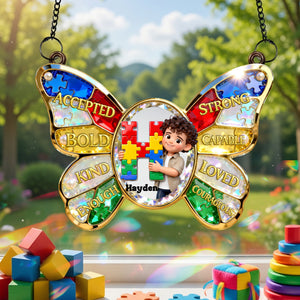 Autism Kids Suncatcher - Custom Photo Gifts For Autism Awareness Suncatcher Ornament 01NALU160326-Homacus