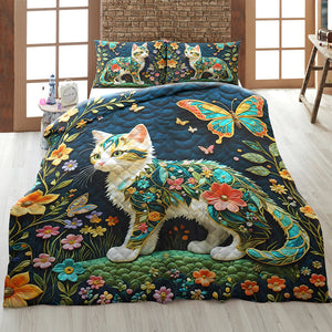 Gifts For Cat Lovers Quilt Bed Set 04huqn170125 Cat Butterfly Flower-Homacus