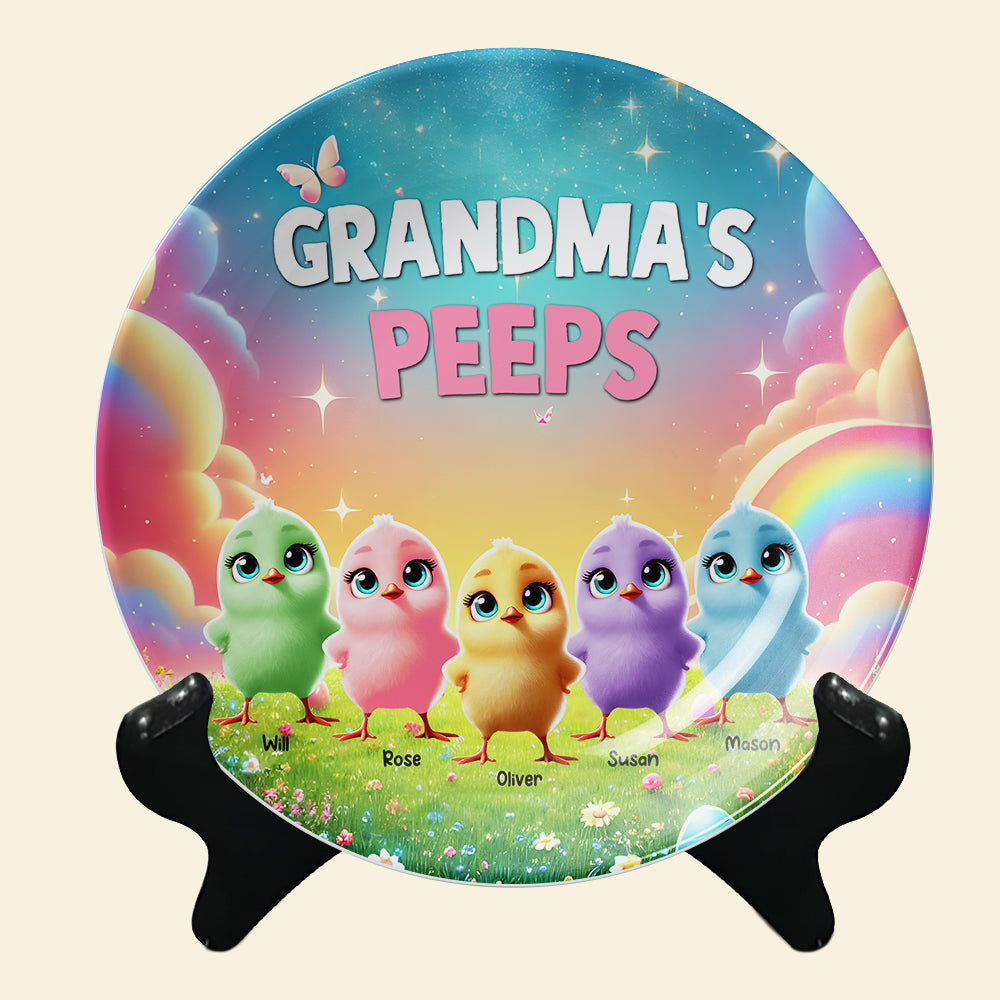 Personalized Gifts For Grandma Round Plate, Easter Day Chick Peeps 022TGMH180325-Homacus