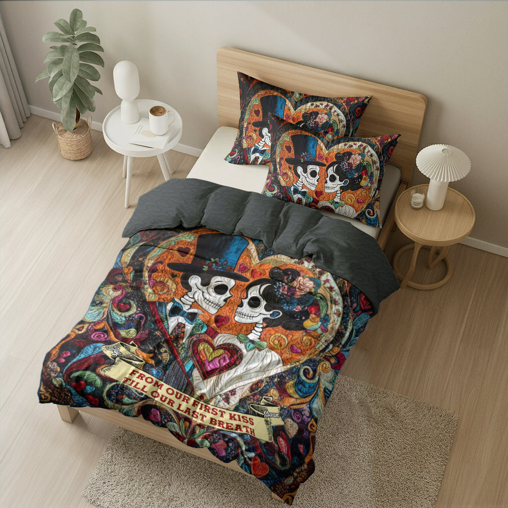 Personalized Gift For Couple Quilt Bedding Set Special Line Skull Couple 03KAMH150125-Homacus