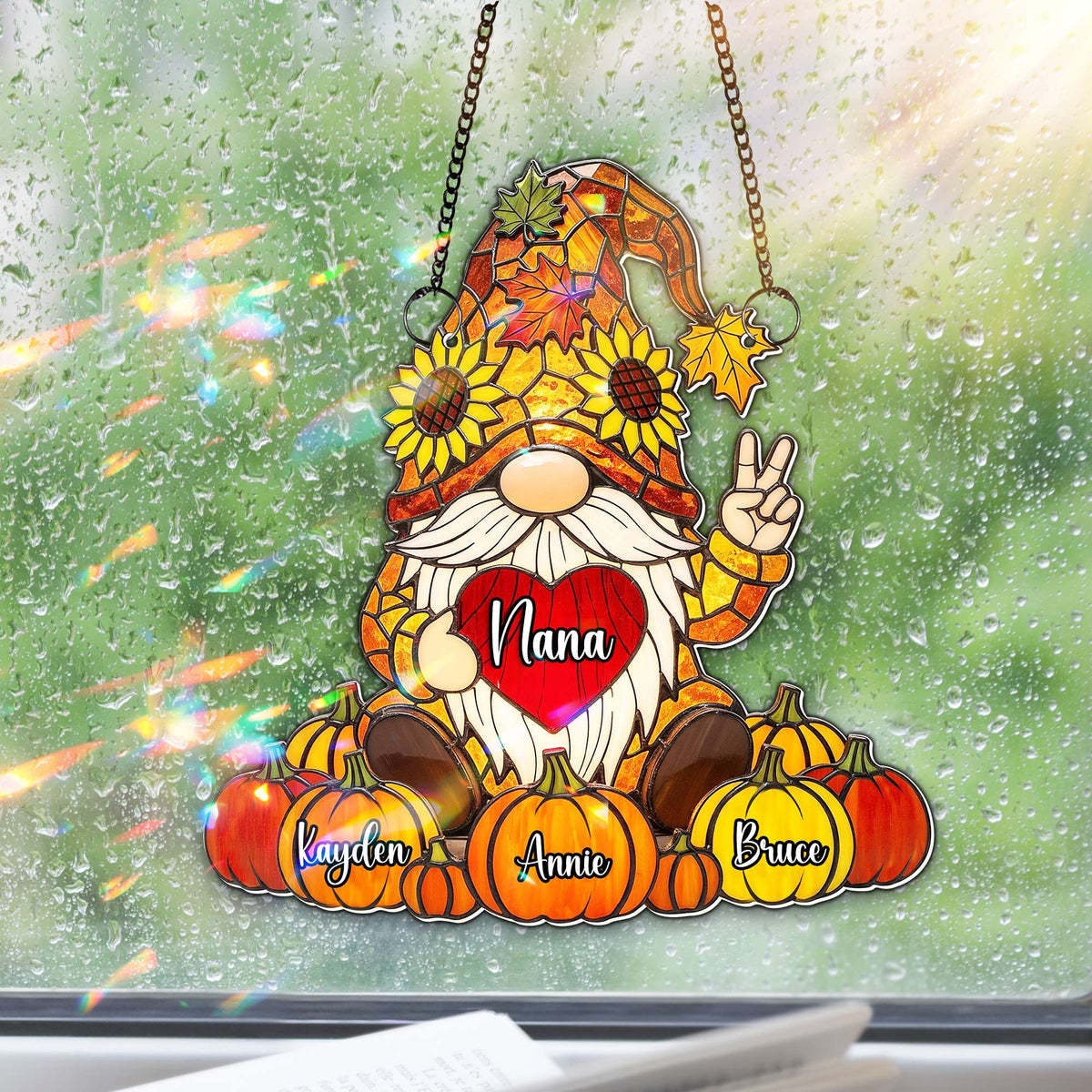 Cute Pumpkin Gnome Suncatcher - Personalized Gifts For Grandma 07NALU150725-Homacus