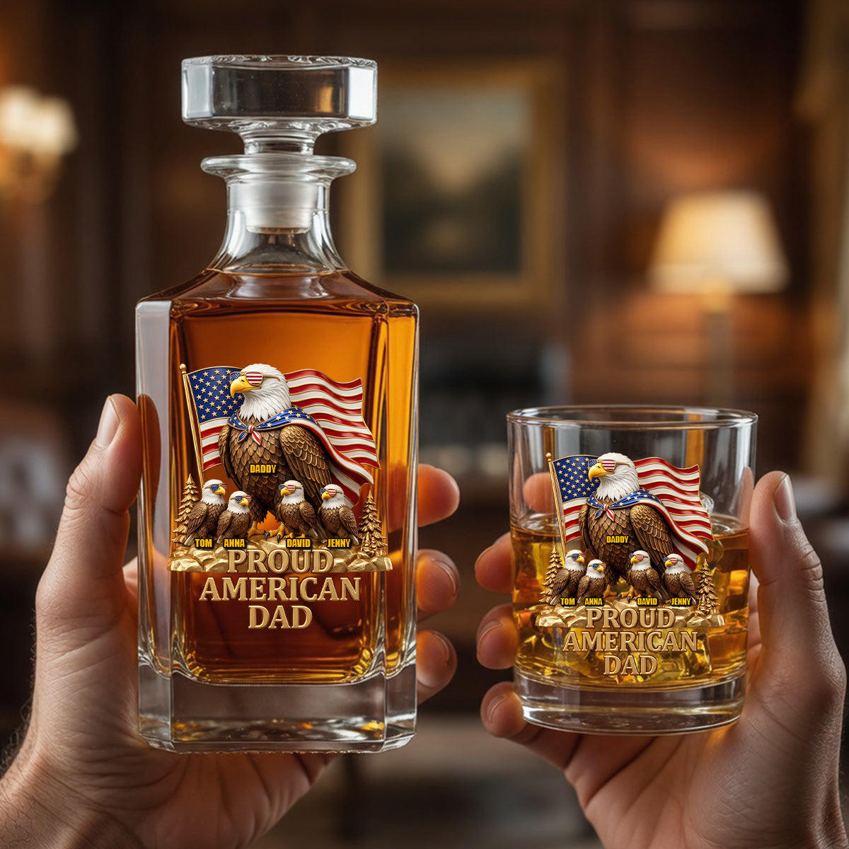 Proud American Eagle Dad - Personalized Gifts For Dad Decanter Set 05natn050526-Homacus